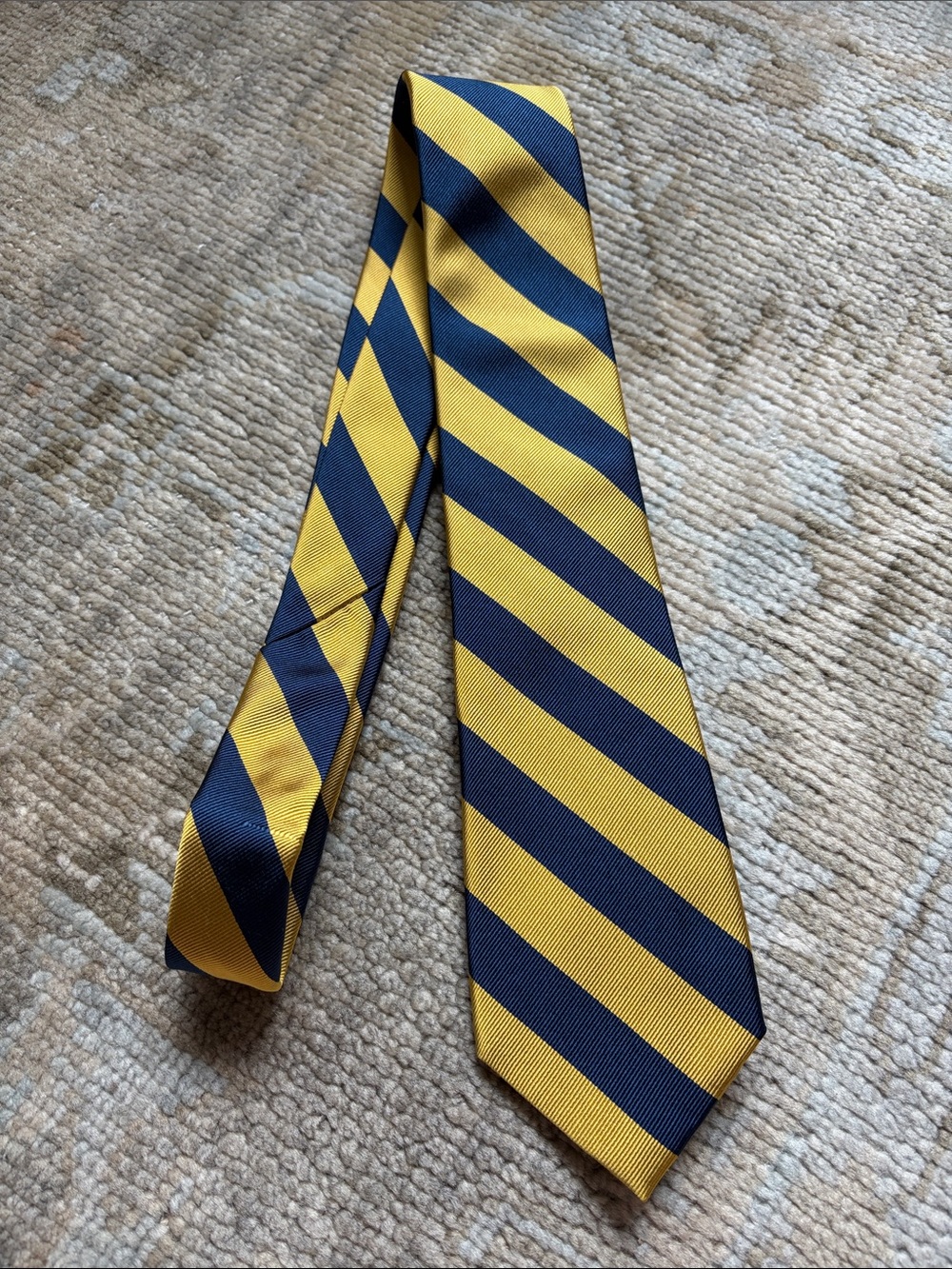 Lands’ End Navy/Gold Striped Silk Tie University of Michigan Preppy Collegiate